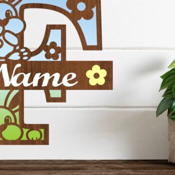 Intra απο ξύλο plywood 3mm-4mm πάχος Κουνελάκι κεφαλαίο μονόγραμμα Γράμμα F Δίασταση 30x20 cm INTRAFABR-72791888 - Image 1