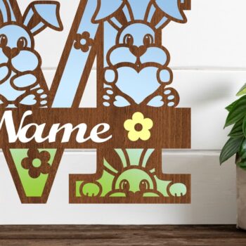 Intra απο ξύλο plywood 3mm-4mm πάχος Κουνελάκι κεφαλαίο μονόγραμμα Γράμμα M Δίασταση 30x20 cm INTRAFABR-72791986 - Image 1