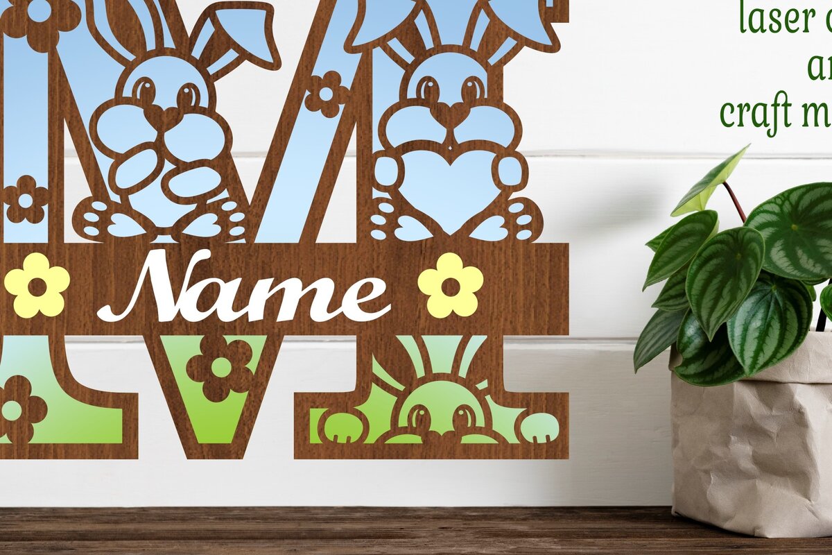 Intra απο ξύλο plywood 3mm-4mm πάχος Κουνελάκι κεφαλαίο μονόγραμμα Γράμμα M Δίασταση 30x20 cm INTRAFABR-72791986