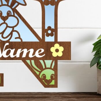 Intra απο ξύλο plywood 3mm-4mm πάχος Κουνελάκι κεφαλαίο μονόγραμμα Γράμμα N Δίασταση 30x20 cm INTRAFABR-72791998 - Image 1