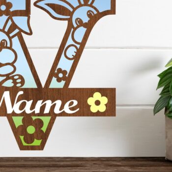 Intra απο ξύλο plywood 3mm-4mm πάχος Κουνελάκι κεφαλαίο μονόγραμμα Γράμμα V Δίασταση 30x20 cm INTRAFABR-72792167 - Image 1