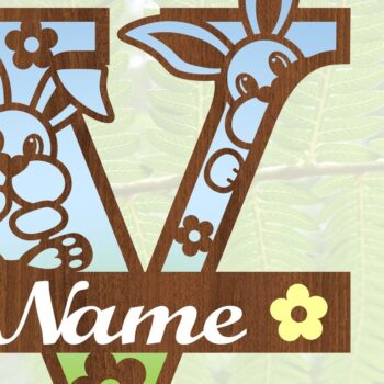 Intra απο ξύλο plywood 3mm-4mm πάχος Κουνελάκι κεφαλαίο μονόγραμμα Γράμμα V Δίασταση 30x20 cm INTRAFABR-72792167 - Image 3