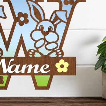 Intra απο ξύλο plywood 3mm-4mm πάχος Κουνελάκι κεφαλαίο μονόγραμμα Γράμμα W Δίασταση 30x20 cm INTRAFABR-72792178 - Image 1