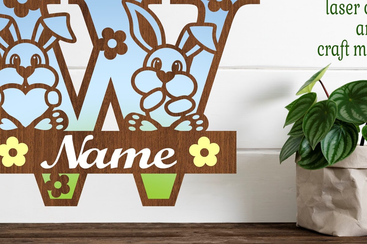 Intra απο ξύλο plywood 3mm-4mm πάχος Κουνελάκι κεφαλαίο μονόγραμμα Γράμμα W Δίασταση 30x20 cm INTRAFABR-72792178