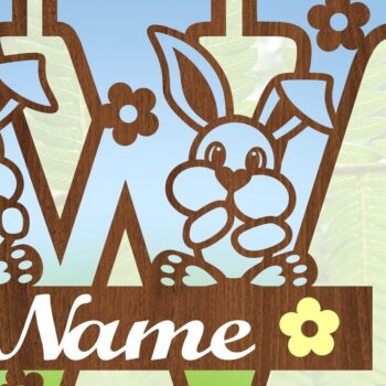 Intra απο ξύλο plywood 3mm-4mm πάχος Κουνελάκι κεφαλαίο μονόγραμμα Γράμμα W Δίασταση 30x20 cm INTRAFABR-72792178 - Image 3