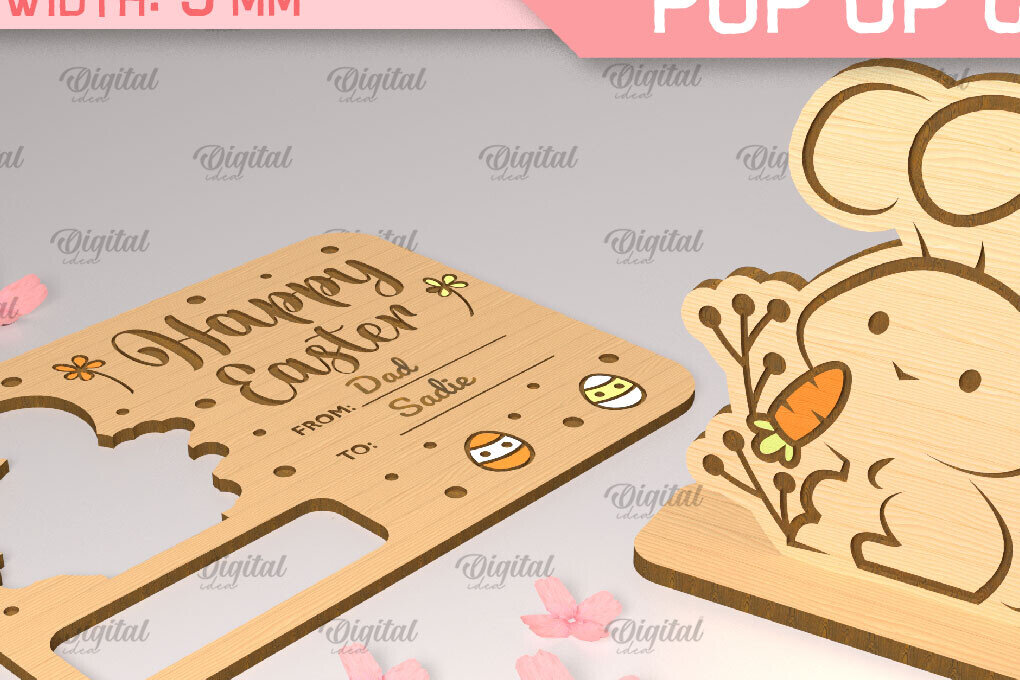 Intra απο ξύλο plywood 3mm-4mm πάχος Πασχαλινή αναδυόμενη κάρτα λαγουδάκι με λέιζερ Δίασταση 15x15 cm INTRAFABR-90349395