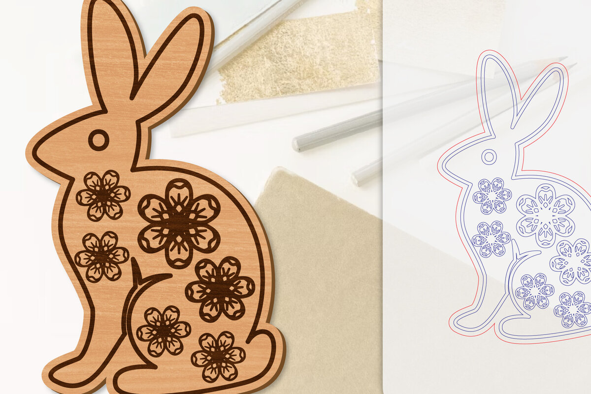 Intra απο ξύλο plywood 3mm-4mm πάχος Λουλούδι λαγουδάκι με λέιζερ Δίασταση 15x15 cm INTRAFABR-118075763