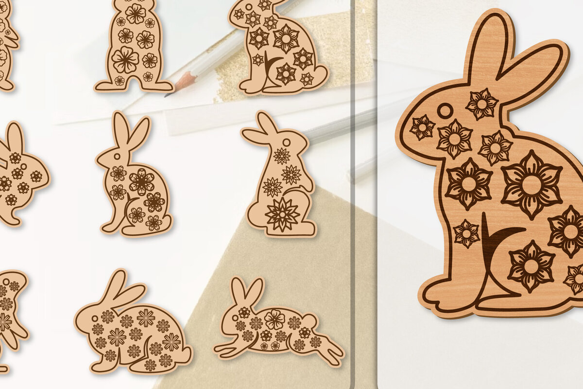 Intra απο ξύλο plywood 3mm-4mm πάχος ΔΕΜΑΤΑ κομμένα με λέιζερ λουλούδι λαγουδάκι Δίασταση 15x15 cm INTRAFABR-118075798