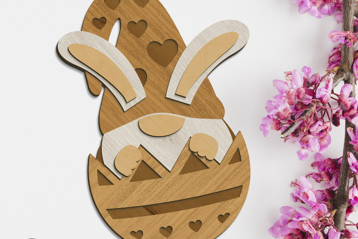 Intra απο ξύλο plywood 3mm-4mm πάχος Bunny Gnome στο πρότυπο κοπής με λέιζερ αυγών Δίασταση 4x4 cm INTRAFABR-90744518