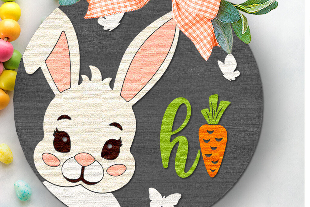 Intra απο ξύλο plywood 3mm-4mm πάχος Bunny Hi , Πασχαλινή πινακίδα πόρτας κουνελιού Δίασταση 15x15 cm INTRAFABR-116925105