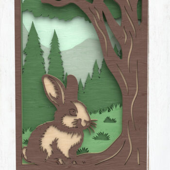 Intra απο ξύλο plywood 3mm-4mm πάχος Τέχνη κοπής με λέιζερ λαγουδάκι στο δάσος Δίασταση 8x8 cm INTRAFABR-113850056 - Image 1