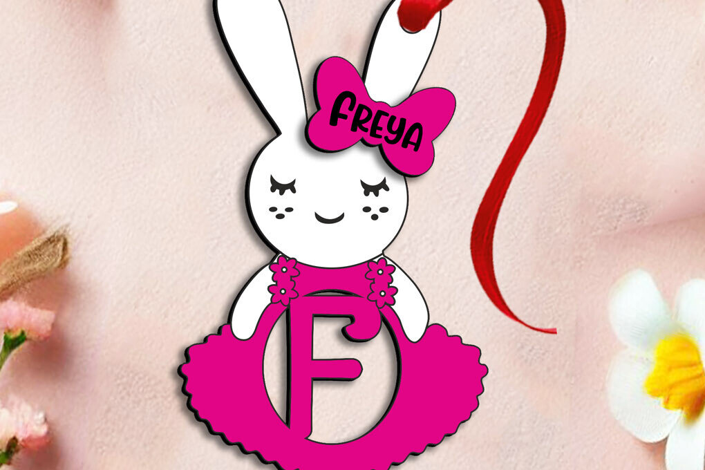 Intra απο ξύλο plywood 3mm-4mm πάχος Bunny Letter F Πασχαλινό Καλάθι Ετικέτα  Δίασταση 8x8 cm INTRAFABR-114366818