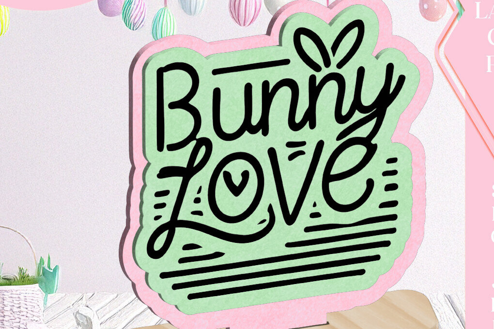 Intra απο ξύλο plywood 3mm-4mm πάχος  πασχαλινής άνοιξης στολίδι Bunny Love Δίασταση 3x3 cm INTRAFABR-116217923