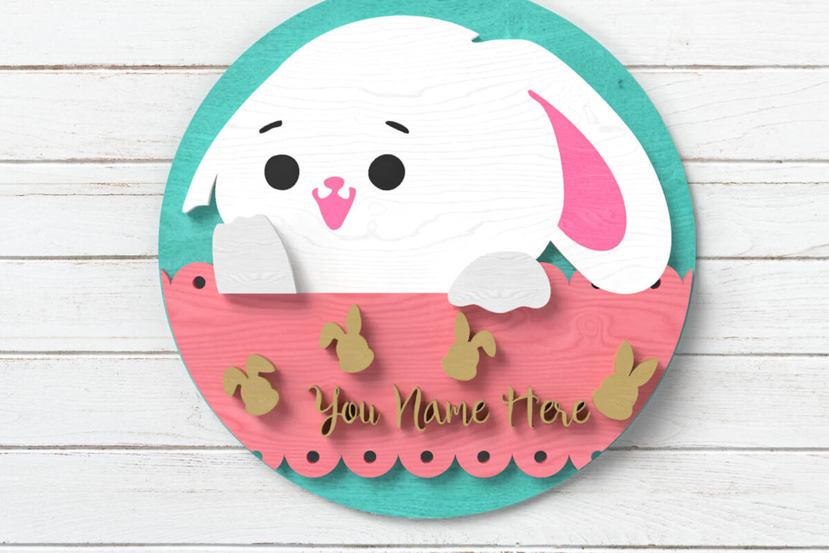 Intra απο ξύλο plywood 3mm-4mm πάχος Ετικέτα ονόματος λαγουδάκι - Δίασταση 8x8 cm INTRAFABR-116574403