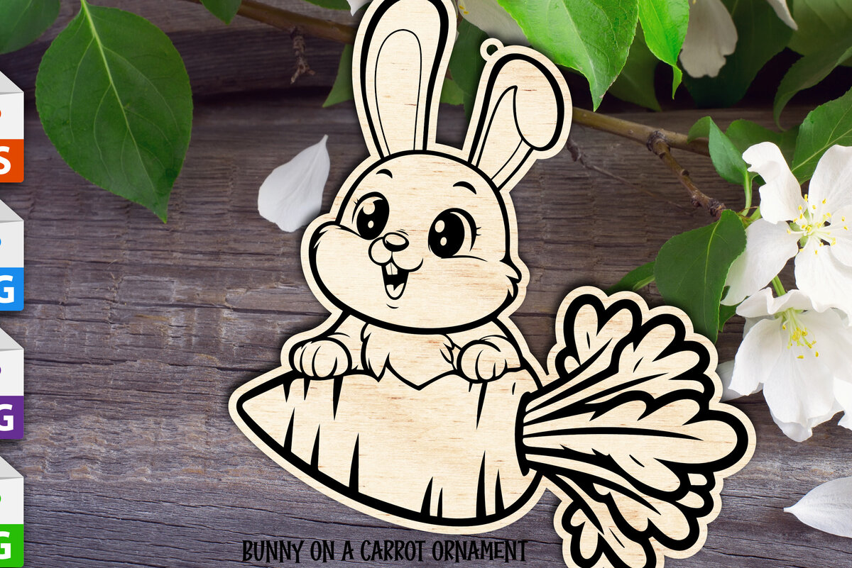 Intra απο ξύλο plywood 3mm-4mm πάχος Λαγουδάκι σε ένα καρότο Πασχαλινό στολίδι Δίασταση 4x4 cm INTRAFABR-94020052