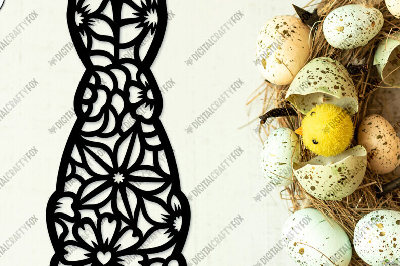 Intra απο ξύλο plywood 3mm-4mm πάχος Bunny Paper Cut , Floral Bunny Δίασταση 8x8 cm INTRAFABR-118486066