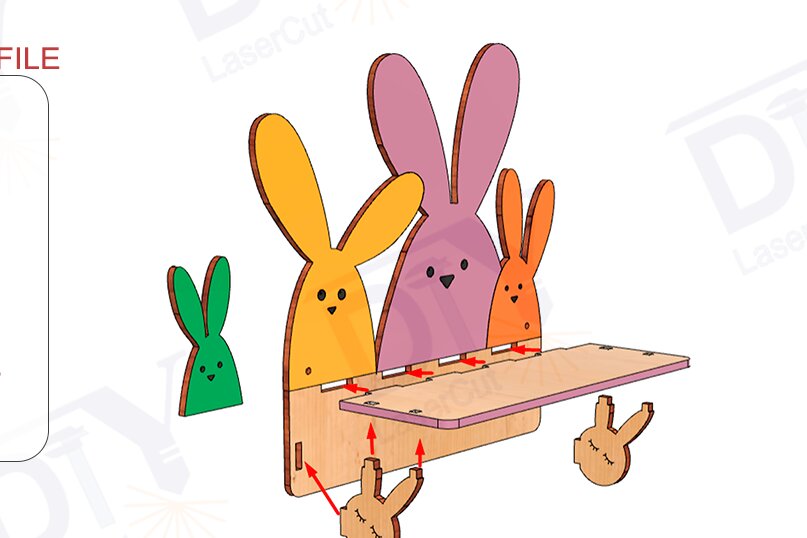 Intra απο ξύλο plywood 3mm-4mm πάχος Bunny Rabbit Kids Nursery ράφι Δίασταση 6x6 cm INTRAFABR-110986610 - Image 1