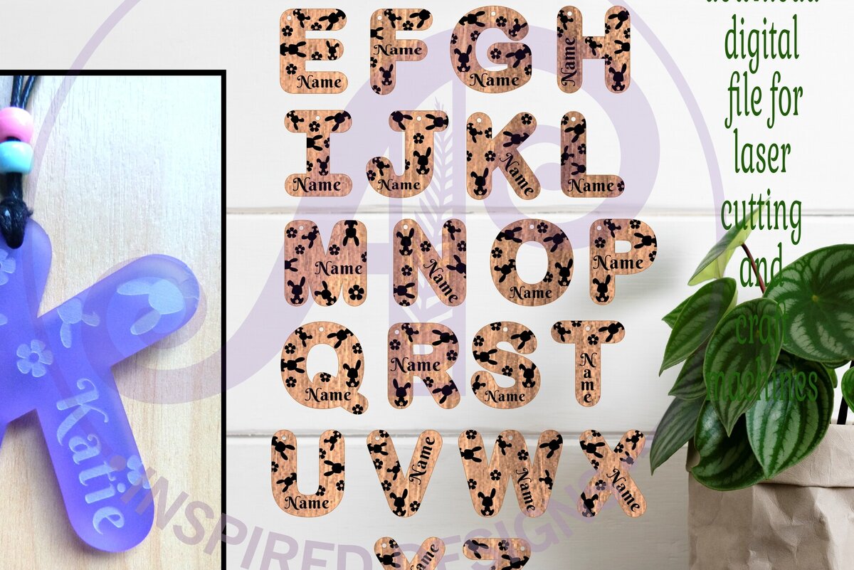 Intra απο ξύλο plywood 3mm-4mm πάχος Μπρελόκ με γράμματα με θέμα το λαγουδάκι Δίασταση 6x6 cm INTRAFABR-87779953