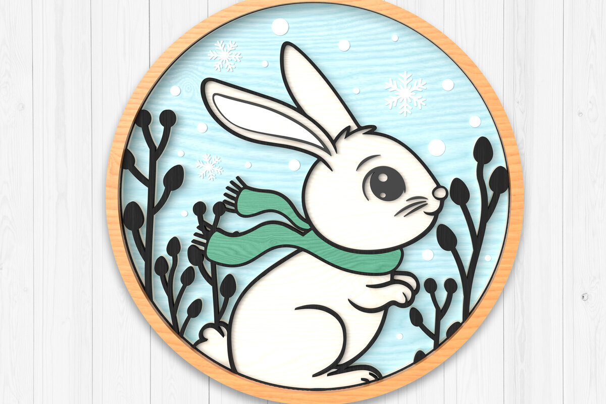 Intra απο ξύλο plywood 3mm-4mm πάχος Κουνελάκι χειμερινό στολίδι με λέιζερ Δίασταση 8x8 cm INTRAFABR-106511874