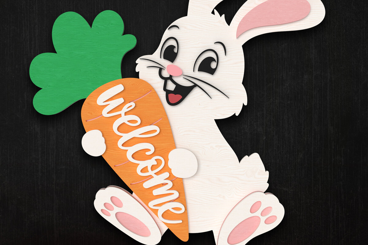 Intra απο ξύλο plywood 3mm-4mm πάχος Λαγουδάκι με Καρότο Καλωσόρισμα Δίασταση 8x8 cm INTRAFABR-114466266