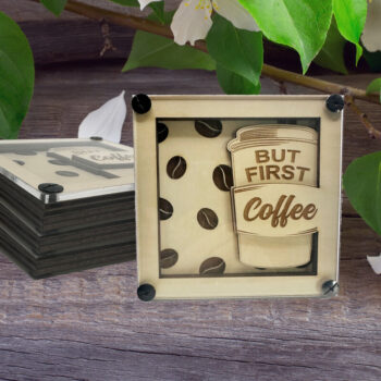 Intra απο ξύλο plywood 3mm-4mm πάχος Αλλά First Coffee - Σουβέρ για καφέ Δίασταση 30x20 cm INTRAFABR-107807032 - Image 1