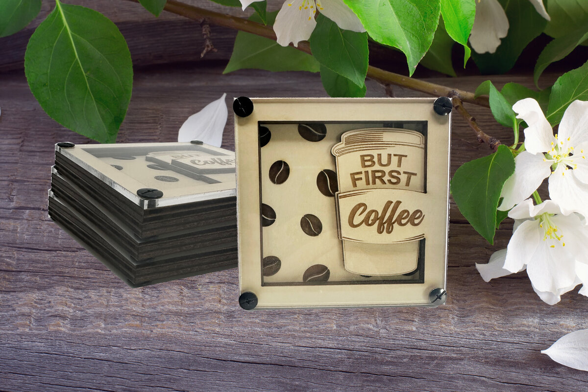 Intra απο ξύλο plywood 3mm-4mm πάχος Αλλά First Coffee - Σουβέρ για καφέ Δίασταση 30x20 cm INTRAFABR-107807032