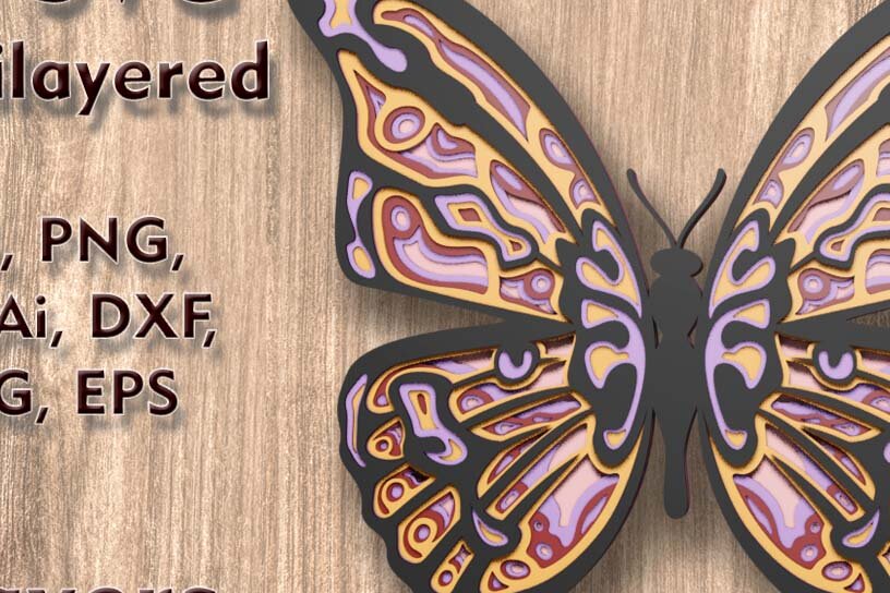 Intra απο ξύλο plywood 3mm-4mm πάχος κοπής πολλαπλών επιπέδων Butterfly 3D Δίασταση 8x8 cm INTRAFABR-109349303