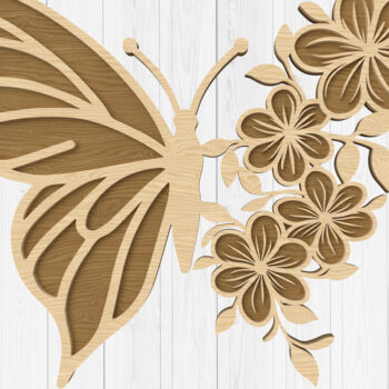 Intra απο ξύλο plywood 3mm-4mm πάχος Πεταλούδα και λουλουδάτα τέχνη τοίχου με Δίασταση 30x20 cm INTRAFABR-112746764 - Image 1