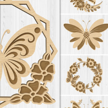 Intra απο ξύλο plywood 3mm-4mm πάχος τέχνης τοίχου πεταλούδας και λουλουδιών Δίασταση 30x20 cm INTRAFABR-112746913 - Image 1