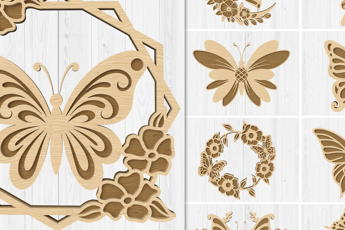 Intra απο ξύλο plywood 3mm-4mm πάχος τέχνης τοίχου πεταλούδας και λουλουδιών Δίασταση 30x20 cm INTRAFABR-112746913