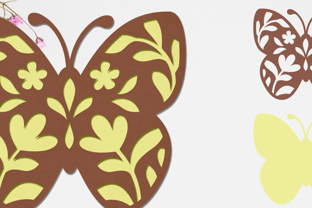 Intra απο ξύλο plywood 3mm-4mm πάχος Πεταλούδα και λουλούδια με στρώσεις χαρτόκοψη Δίασταση 8x8 cm INTRAFABR-72565896