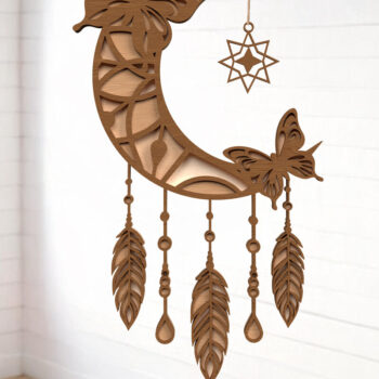 Intra απο ξύλο plywood 3mm-4mm πάχος Butterfly Crescent Moon Dreamcatcher Δίασταση 8x8 cm INTRAFABR-121402496 - Image 1