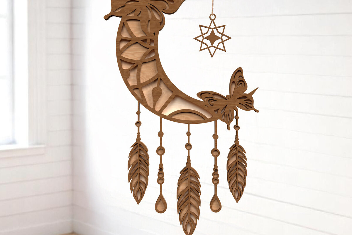 Intra απο ξύλο plywood 3mm-4mm πάχος Butterfly Crescent Moon Dreamcatcher Δίασταση 8x8 cm INTRAFABR-121402496
