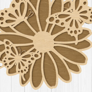 Intra απο ξύλο plywood 3mm-4mm πάχος Butterfly Daisy Wall Art - Δίασταση 40x40 cm INTRAFABR-112746683
