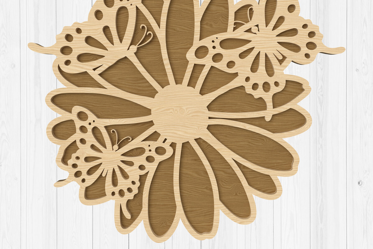 Intra απο ξύλο plywood 3mm-4mm πάχος Butterfly Daisy Wall Art - Δίασταση 40x40 cm INTRAFABR-112746683