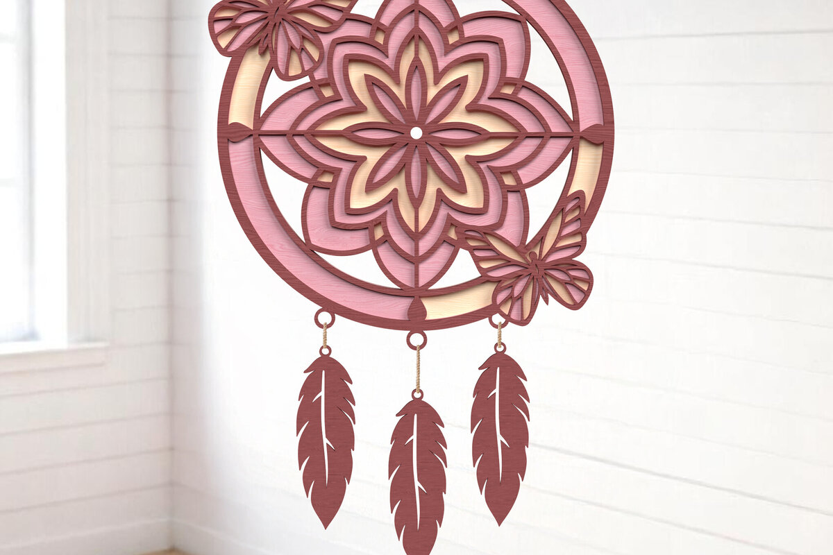 Intra απο ξύλο plywood 3mm-4mm πάχος Butterfly Dreamcatcher Layered Δίασταση 8x8 cm INTRAFABR-121402309