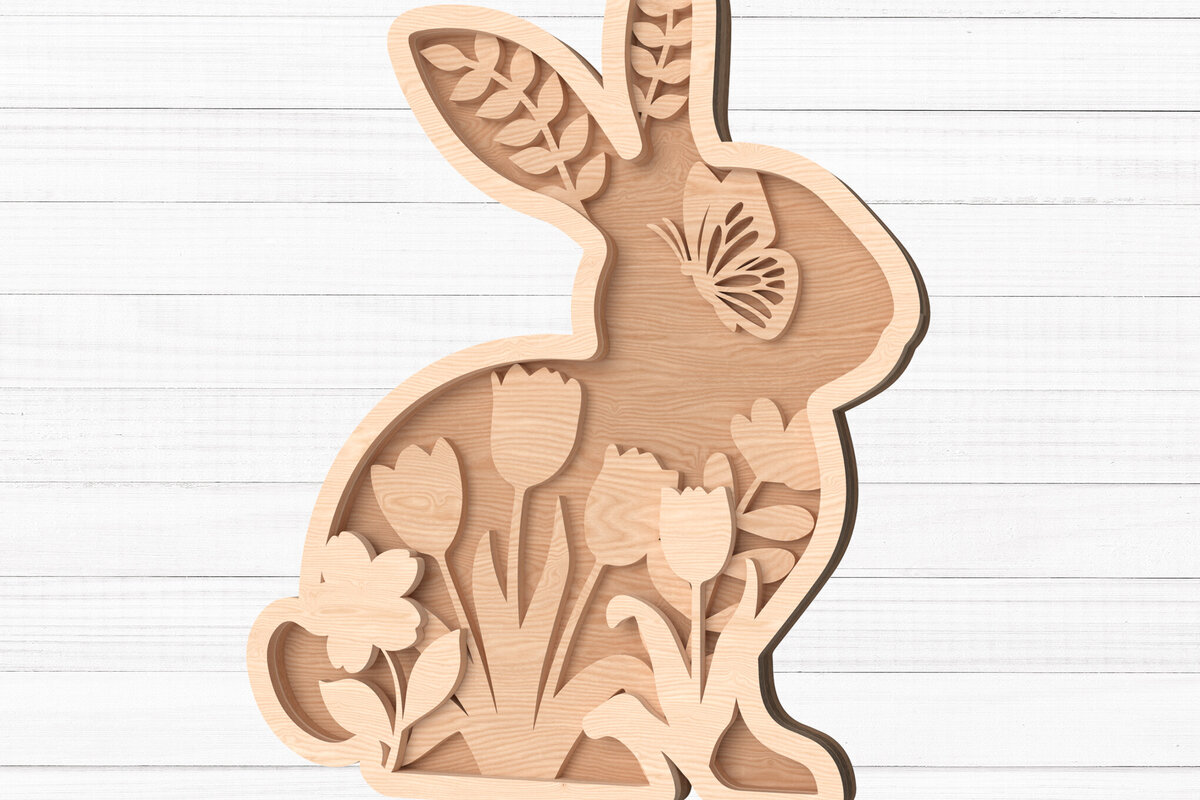 Intra απο ξύλο plywood 3mm-4mm πάχος Πεταλούδα Floral λαγουδάκι με λέιζερ Δίασταση 30x20 cm INTRAFABR-113692252 - Image 1