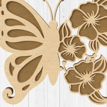 Intra απο ξύλο plywood 3mm-4mm πάχος Πεταλούδα Floral Wall Art - Δίασταση 40x40 cm INTRAFABR-112745261 - Image 1