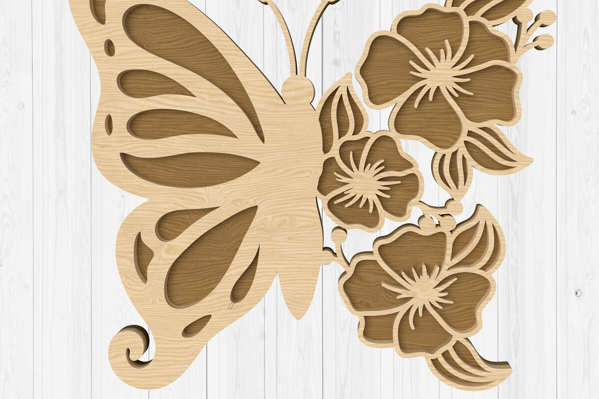 Intra απο ξύλο plywood 3mm-4mm πάχος Πεταλούδα Floral Wall Art - Δίασταση 40x40 cm INTRAFABR-112745261 - Image 1