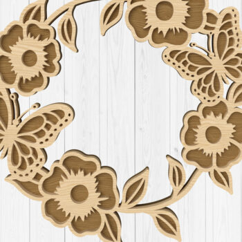 Intra απο ξύλο plywood 3mm-4mm πάχος Πεταλούδα Floral στεφάνι με λέιζερ Δίασταση 30x20 cm INTRAFABR-112746787 - Image 1