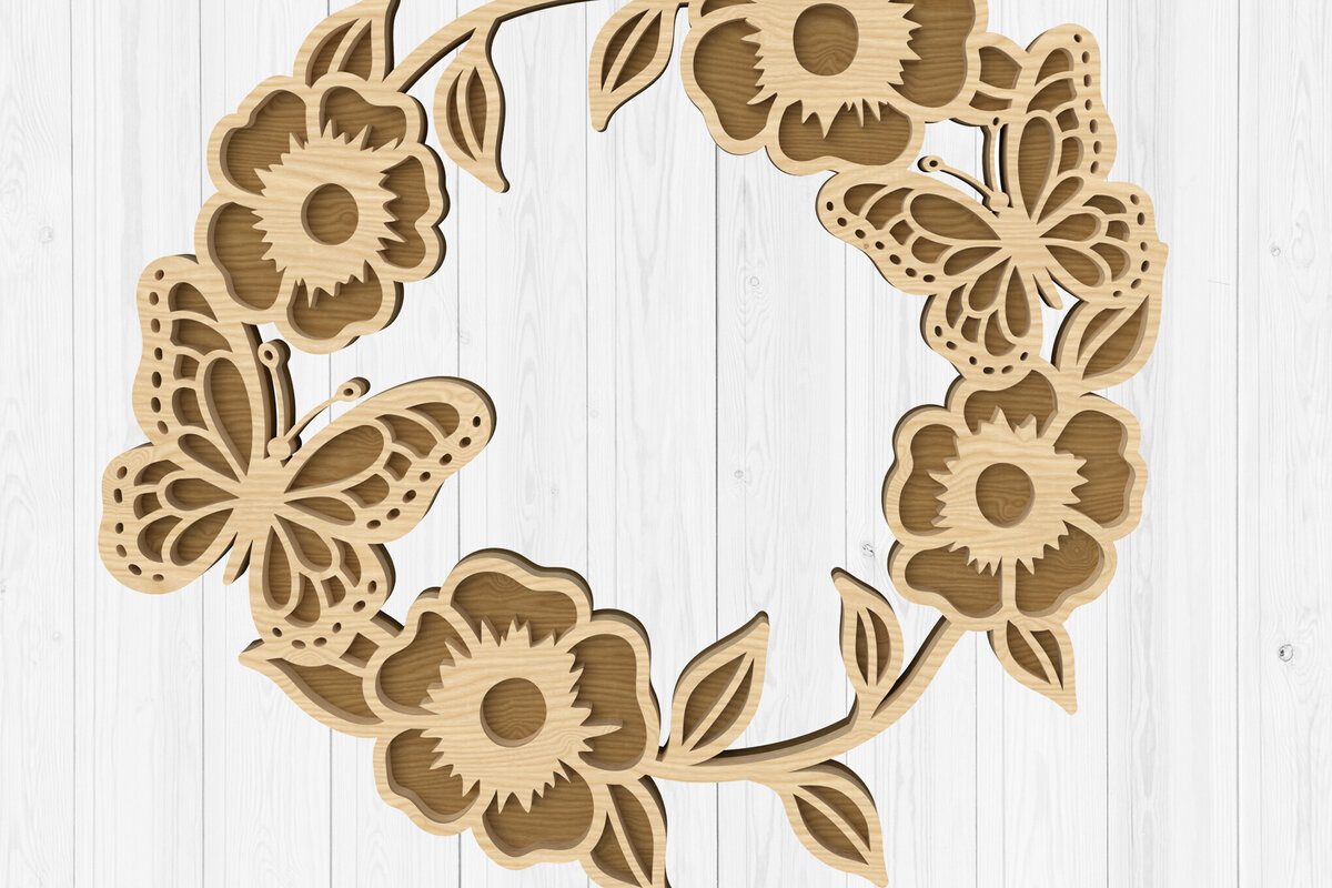Intra απο ξύλο plywood 3mm-4mm πάχος Πεταλούδα Floral στεφάνι με λέιζερ Δίασταση 30x20 cm INTRAFABR-112746787 - Image 1