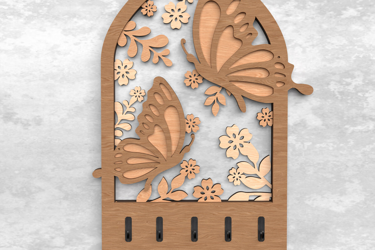 Intra απο ξύλο plywood 3mm-4mm πάχος Πεταλούδα κλειδοθήκη με στρώσεις Δίασταση 30x20 cm INTRAFABR-117701468