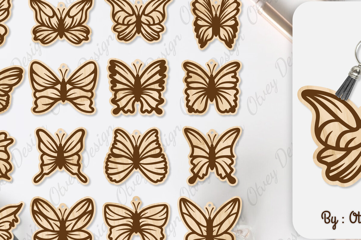 Intra απο ξύλο plywood 3mm-4mm πάχος κοπής με μπρελόκ Butterfly Δίασταση 6x6 cm INTRAFABR-100165510 - Image 1