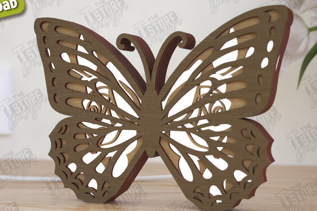 Intra απο ξύλο plywood 3mm-4mm πάχος Λάμπα πεταλούδας | Λάμπα επιφάνειας εργασίας Δίασταση 15x15 cm INTRAFABR-120989048