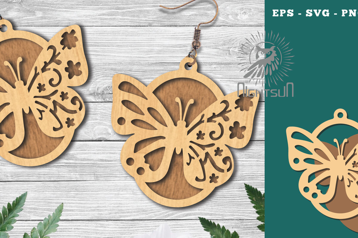 Intra απο ξύλο plywood 3mm-4mm πάχος Σκουλαρίκια κομμένα με λέιζερ πεταλούδα 5 Δίασταση 3x3 cm INTRAFABR-123580817 - Image 1
