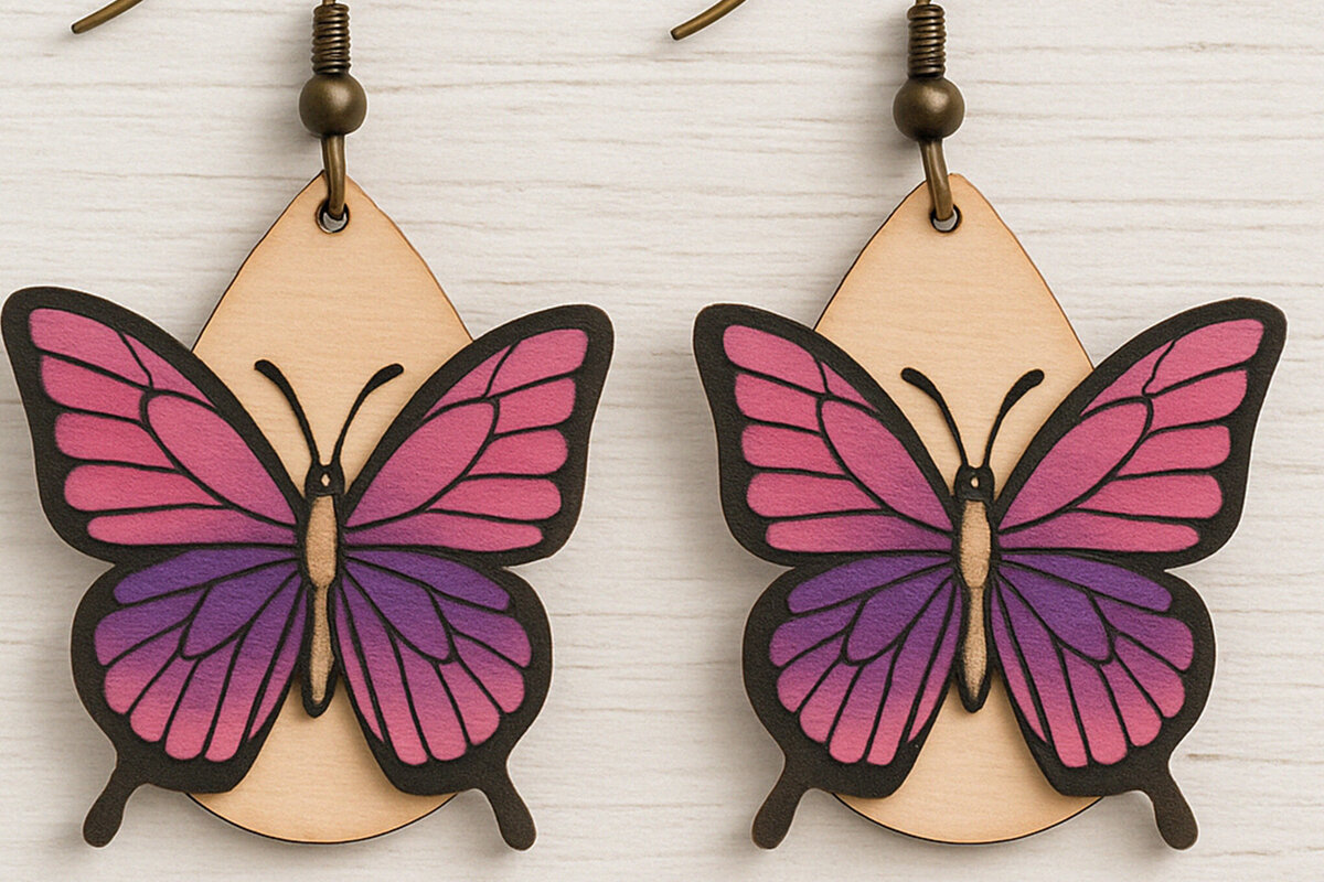 Intra απο ξύλο plywood 3mm-4mm πάχος Σκουλαρίκια με στρώσεις πεταλούδας Δίασταση 3x3 cm INTRAFABR-120635688