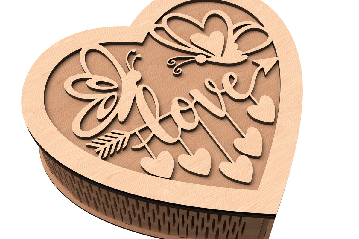 Intra απο ξύλο plywood 3mm-4mm πάχος Butterfly Love Heart Box Δίασταση 15x15 cm INTRAFABR-113117829