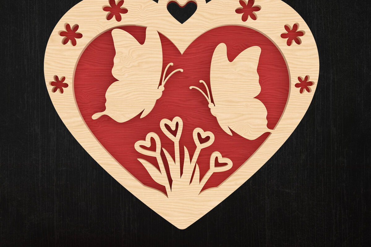 Intra απο ξύλο plywood 3mm-4mm πάχος Butterfly Love Heart Valentine Δίασταση 8x8 cm INTRAFABR-113314849