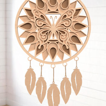 Intra απο ξύλο plywood 3mm-4mm πάχος Butterfly Mandala Dreamcatcher Δίασταση 30x30 cm INTRAFABR-121402342 - Image 1