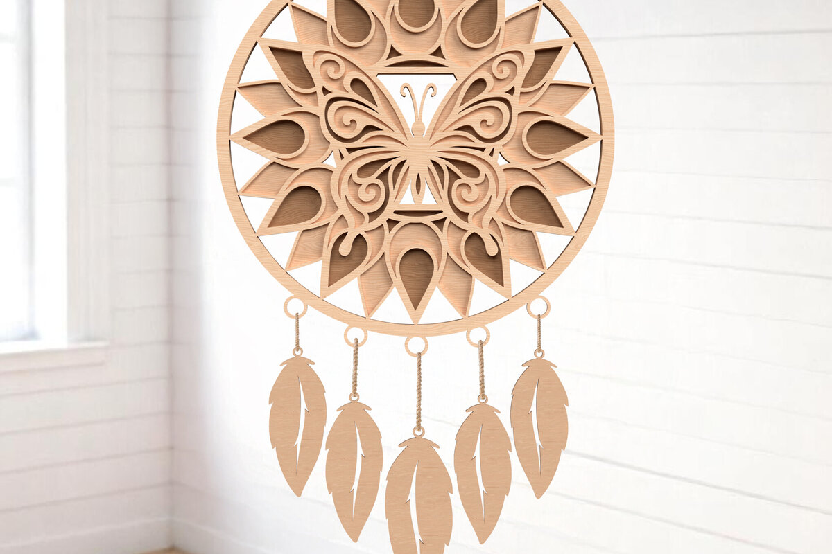 Intra απο ξύλο plywood 3mm-4mm πάχος Butterfly Mandala Dreamcatcher Δίασταση 30x30 cm INTRAFABR-121402342